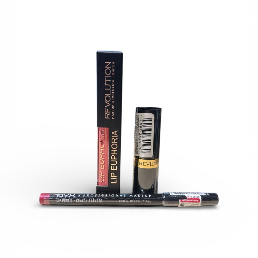 Lip Makeup Bundle Revlon NYX Revolution Lipstick + Lip Liner (Set of 3)